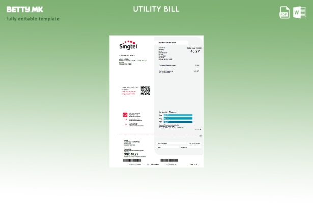 Модерен стил Шаблон за сметки за комунални услуги Сингапур Singtel